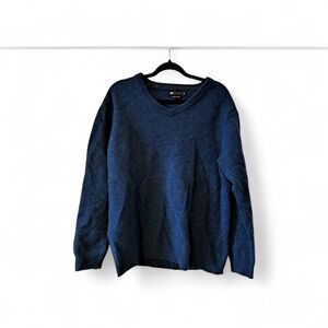 Men’s Lambswool V-Neck Sweater Blue Green | Le 31 by Simons | XL